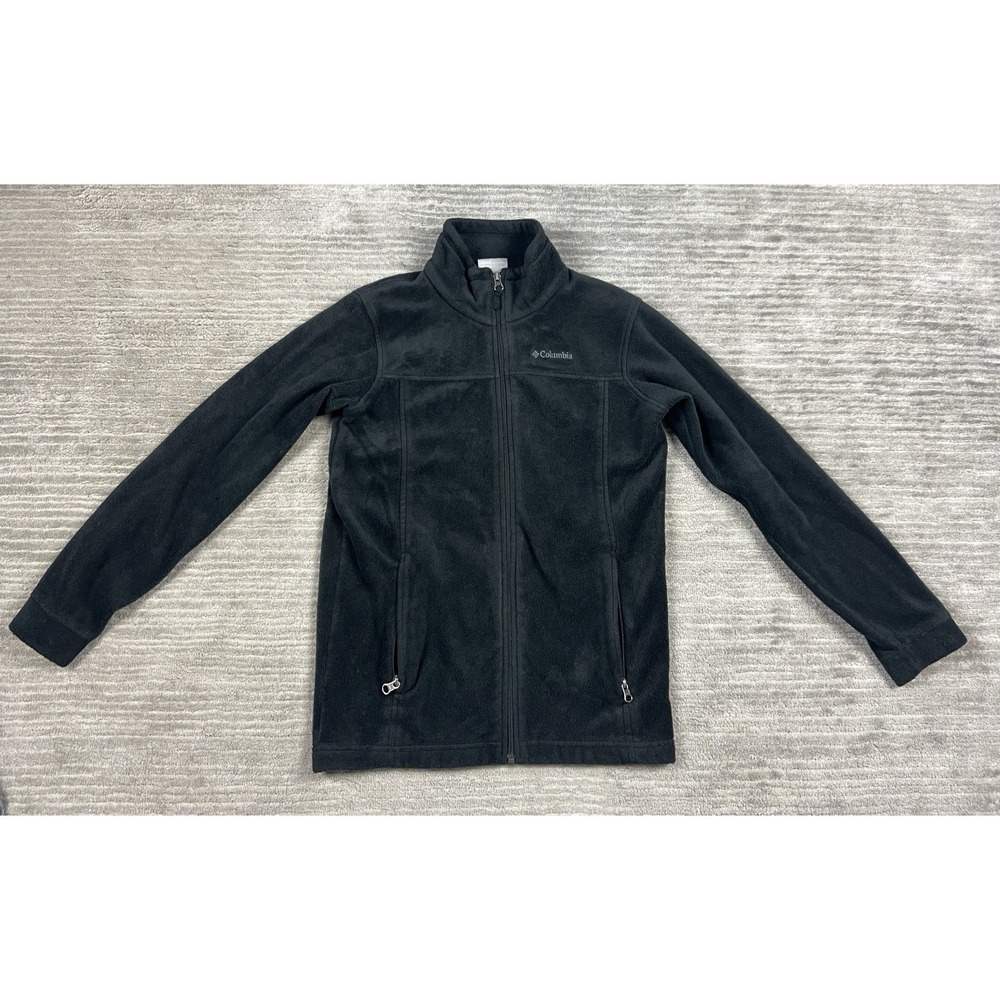 Columbia Fleece Jacket Youth Large Black Full Zip Long Sleeve Polyester‎